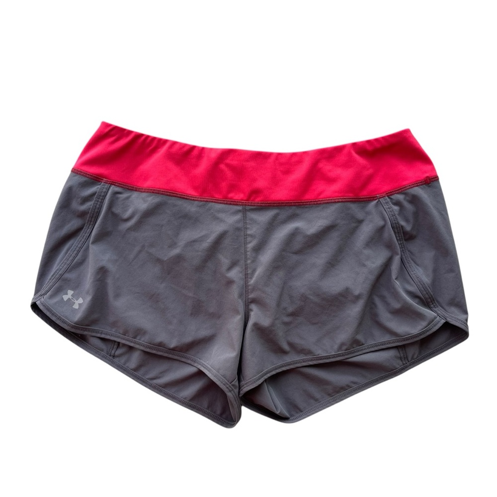 Under Armour Women’s‎ Large Gray Pink Lined Heatgear Semi-fitted Athletic Shorts